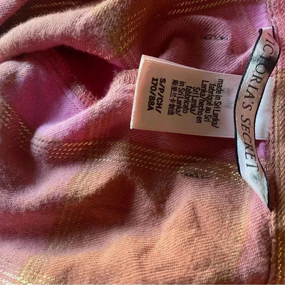 Victoria’s Secret Flannel Tie Romper Cherry Plaid Gold Trim Y2K Loungewear S - Picture 4 of 13